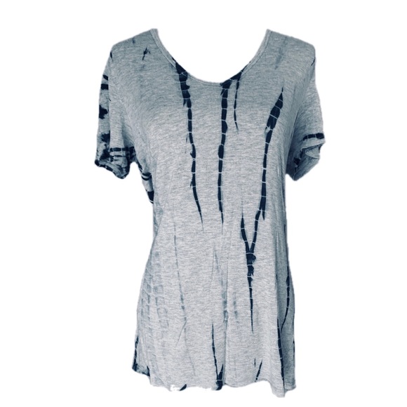IDL Grey & Navy Blue Tie Dye High Low Top Blouse - Picture 1 of 4